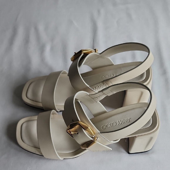 Jimmy Choo Cream and Gold Heels with Chunky Block Heel - Picture 9 of 12